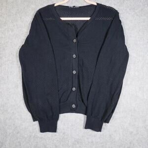 Eloquii Womens Black Mesh Button Grandpa Sweater Work Casual Plus Size 18/20